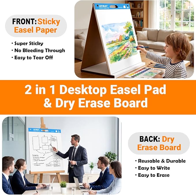 AFMAT Tabletop Sticky Easel Pad & Dry Erase Board 2 in 1, 20 x 23 in Portable - Image 3