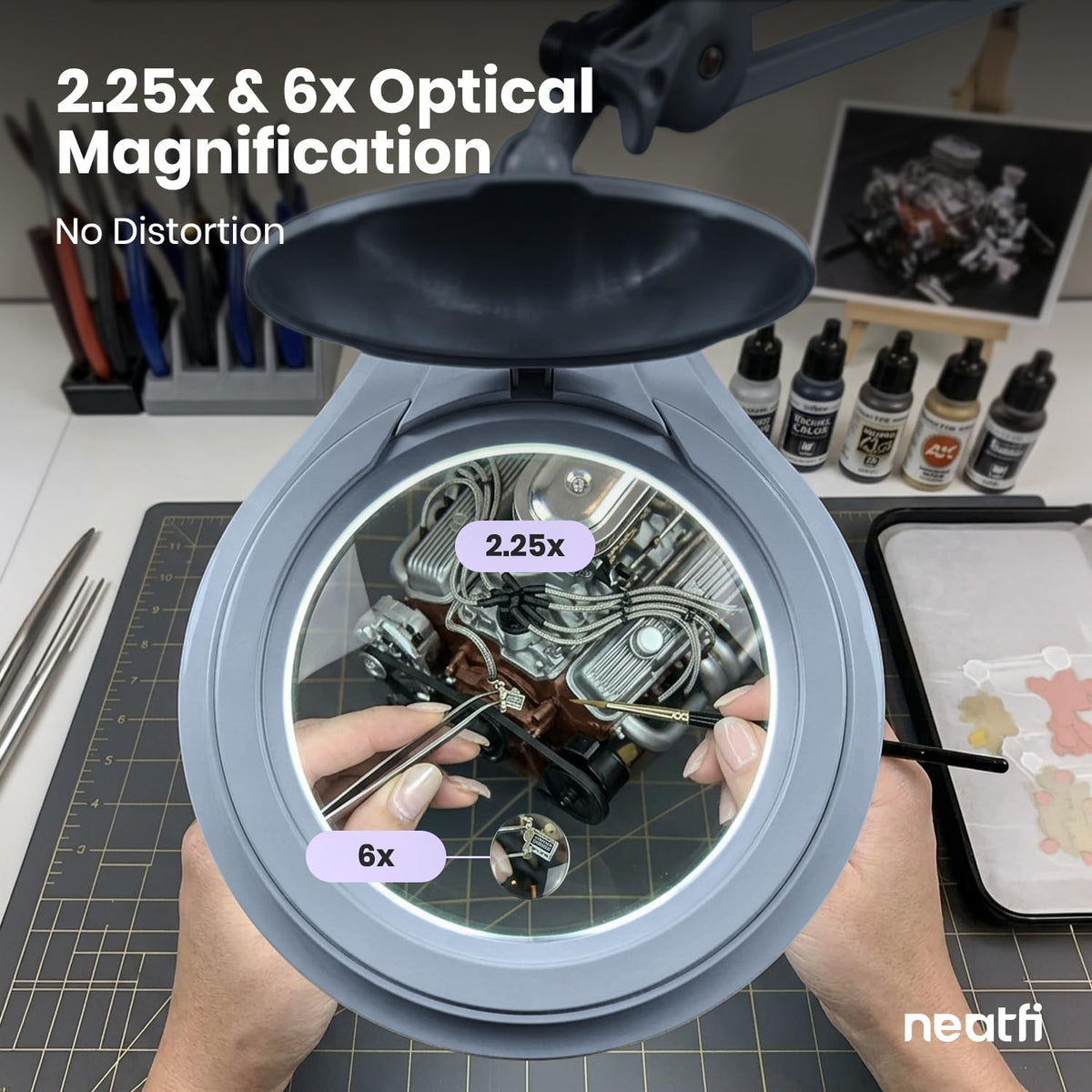 Neatfi LED Bifocal Magnifying Lamp, 1200 Lumens, 5D + 20D Lens (Gray)