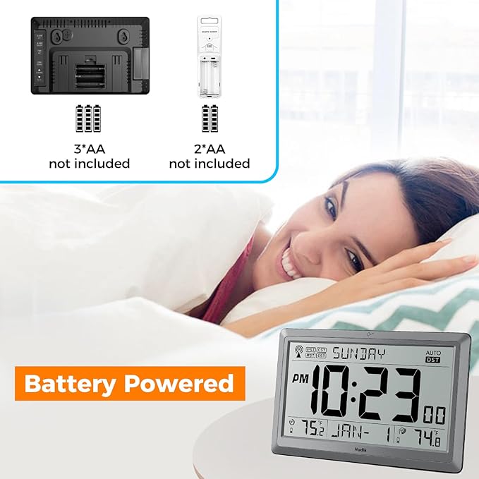 Wall Clock Atomic with Indoor Outdoor Temperature Battery Powered, Easy Reading - Image 3