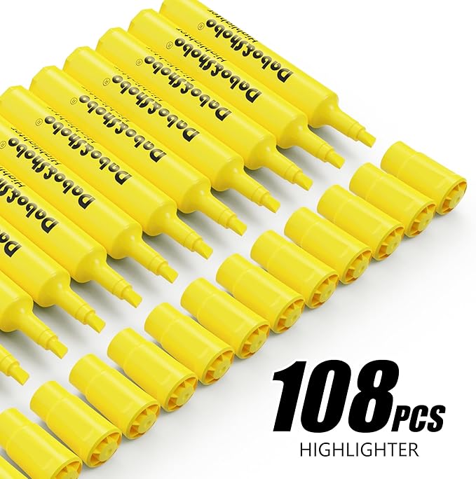 Dabo&Shobo Highlighters 108 Pack, Tank Style Yellow Highlighters, Chisel Tip - Image 2