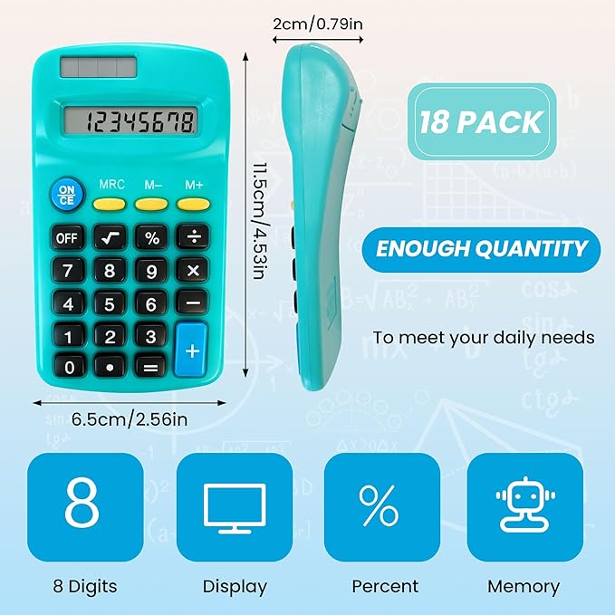 18 Pack Pocket Calculator Bulk: 8 Digit Hand Held Basic Calculator Small Solar - Image 2
