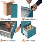 Lorell LYS SOHO Box/File/File Teal Mobile Cabinet, 3 Drawer - Image 9