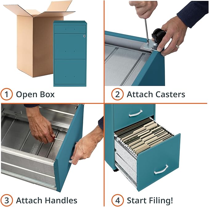 Lorell LYS SOHO Box/File/File Teal Mobile Cabinet, 3 Drawer - Image 9