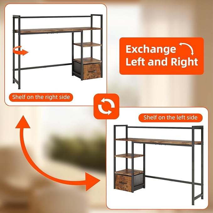 Desk Shelf with Drawer, 41.3" Desktop Organizer Shelf, Desk Hutch - Image 7