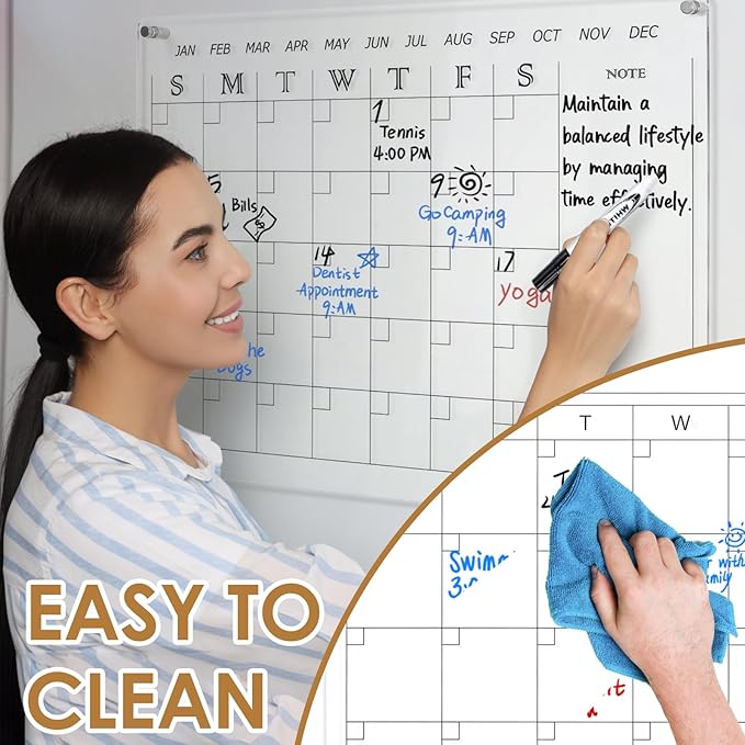 MAKELLO Acrylic Calendar for Wall 24" x 18", 4 Pens, Pen Holder, Wall-Mount - Image 4