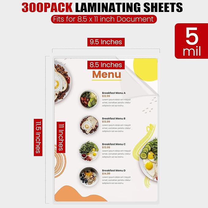 CAREGY 300 Pack Laminating Sheets, Holds 8.5 x 11 Inch Sheets, 5 Mil Thermal - Image 2