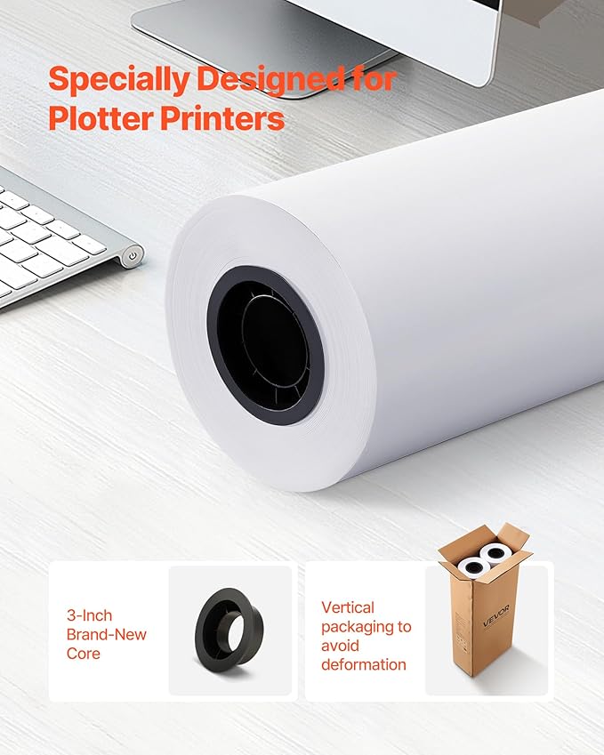 VEVOR Wide Format Paper, 30 in x 500 ft Plotter Roll, 2 Rolls CAD Bond Rolls - Image 2