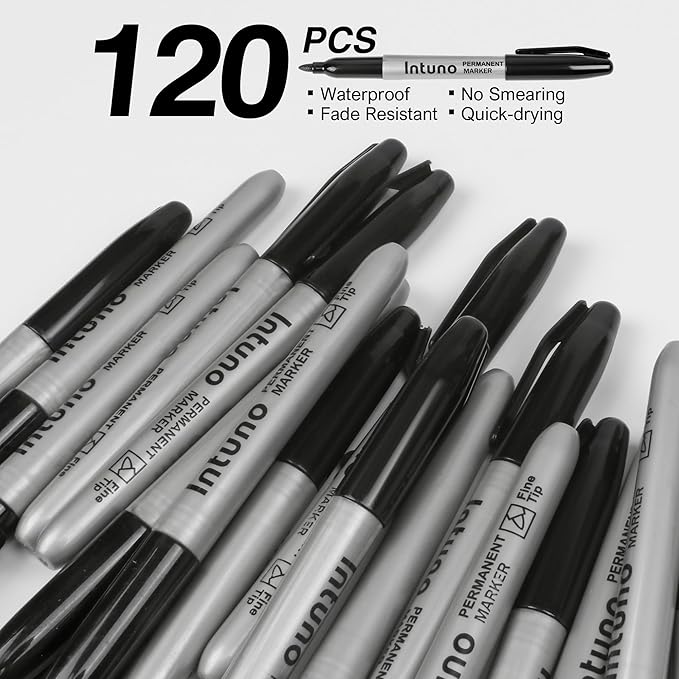 INTUNO Permanent Markers, Fine tip, Oil-Based Permanent Markers, Waterproof and - Image 3