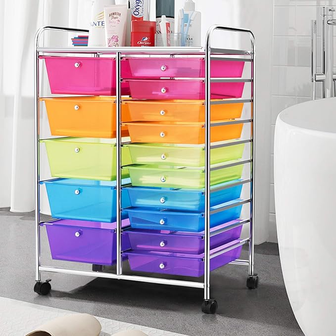 HAPPYGRILL 15-Drawer Rolling Cart, Storage Carts - Image 3