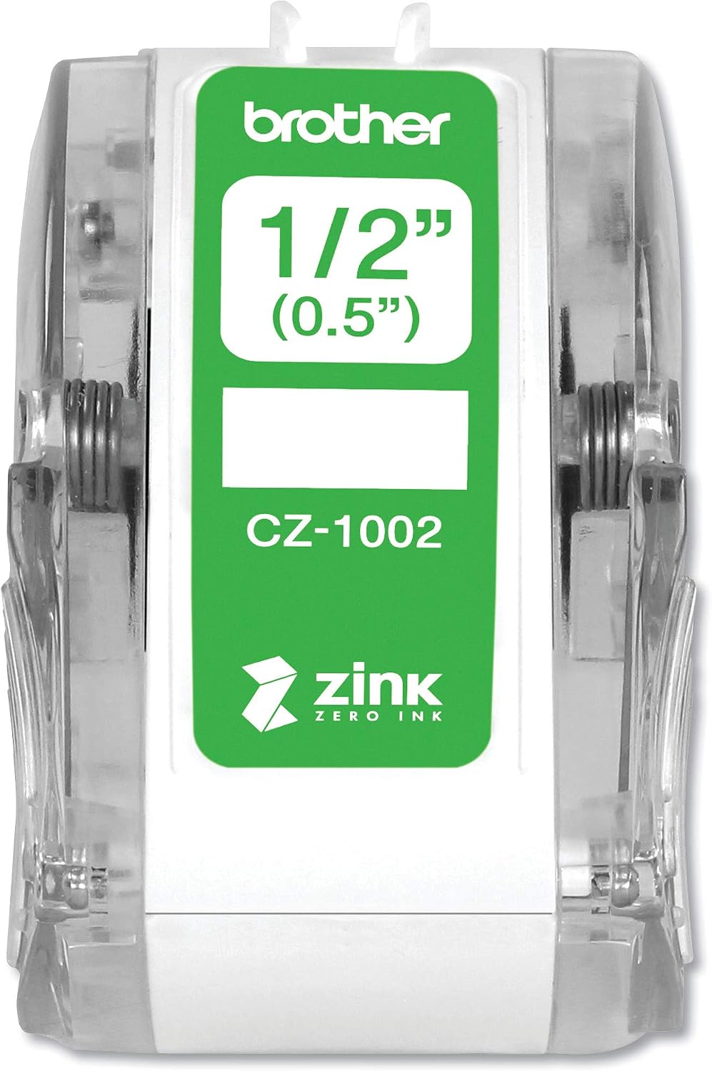 Brother Genuine CZ-1002 Continuous Length ½” (0.5”) 12mm Wide x 16.4 ft. (5 m) Long Label roll Featuring Zink Zero Ink Technology