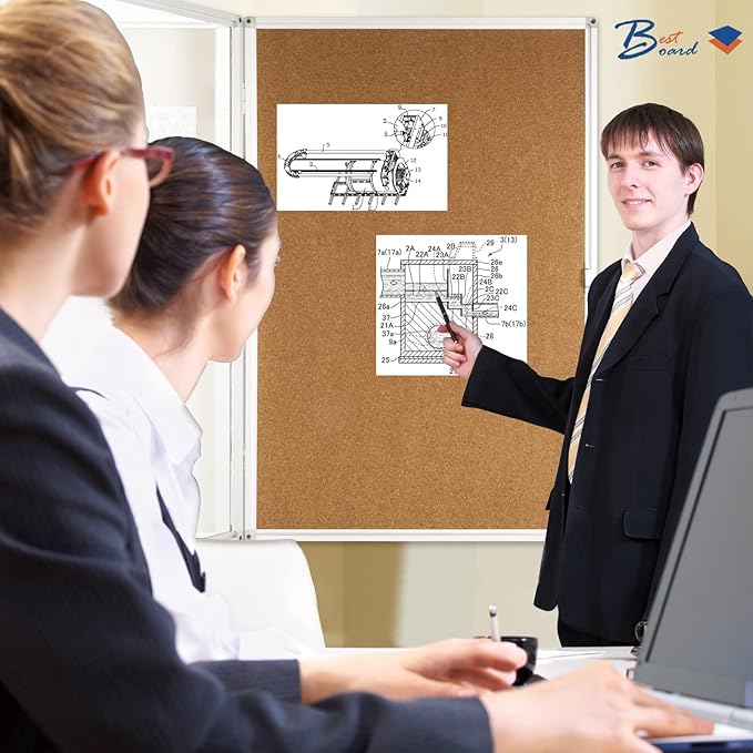 BEST BOARD Pinboard Enclosed Bulletin Board 36 x 24 Inch Lockable Cork - Image 2
