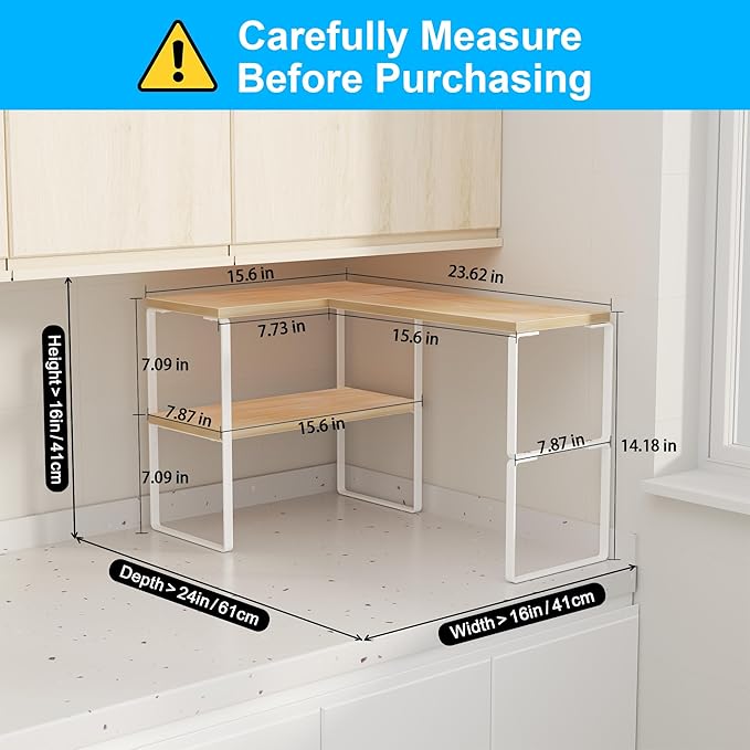 Golener Countertop Organizer Corner Shelf, 2 Tier Adjustable Stackable Corner - Image 3