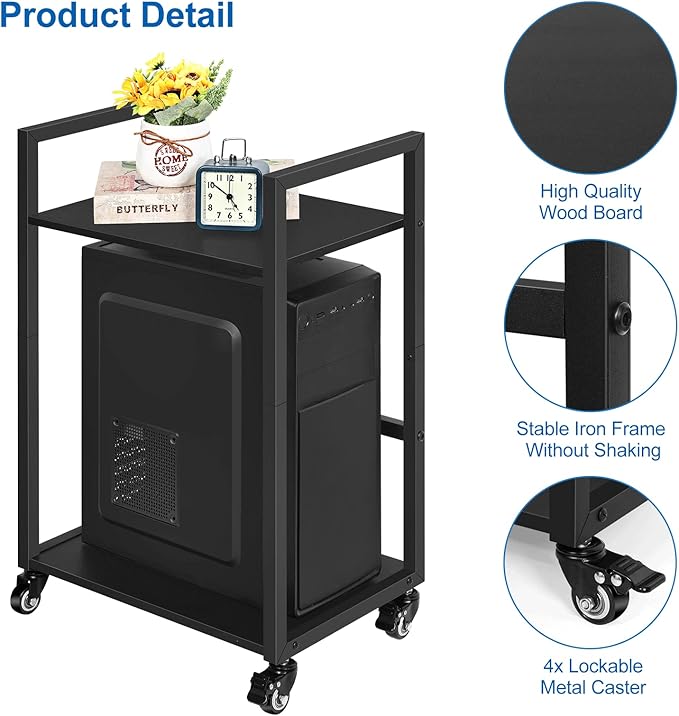 SEHERTIWY 2 Tier Computer Tower Stand, Mobile PC Tower Stand - Image 4