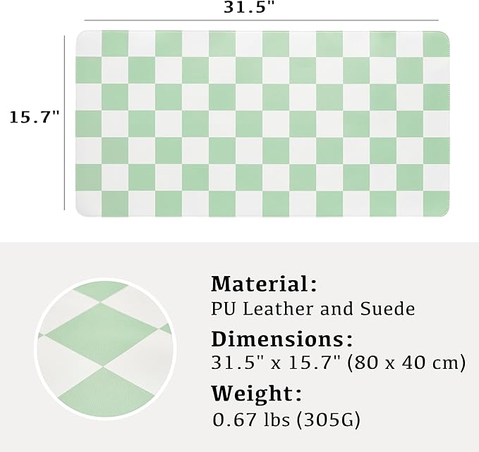 Ohocut Checkered Desk Mat, 31.5" x 15.7" Large Cute Sage Green Aesthetic Retro - Image 6