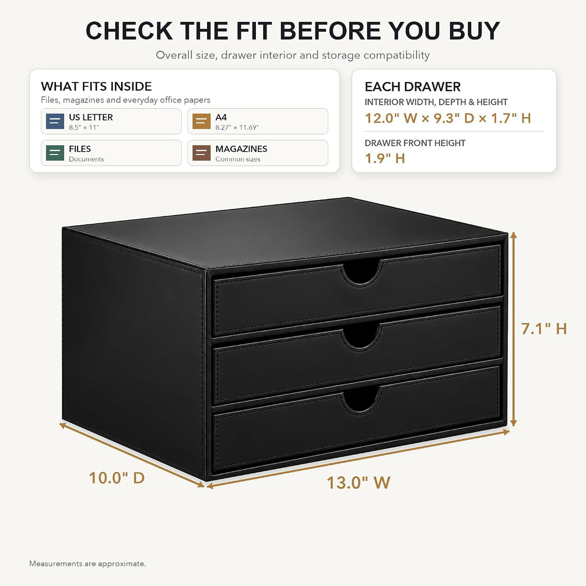 UnionBasic Document Organizer, 3-Drawer File Cabinet Document Storage Box, Of...