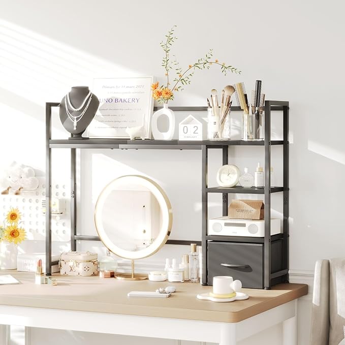 Desk Shelf with Drawer, 41.3" Desktop Organizer Shelf, Desk Hutch - Image 4