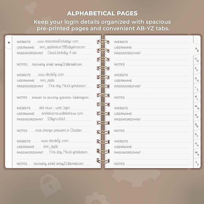 Clever Fox Password Book Spiral – Internet Address & Password Organizer - Image 3
