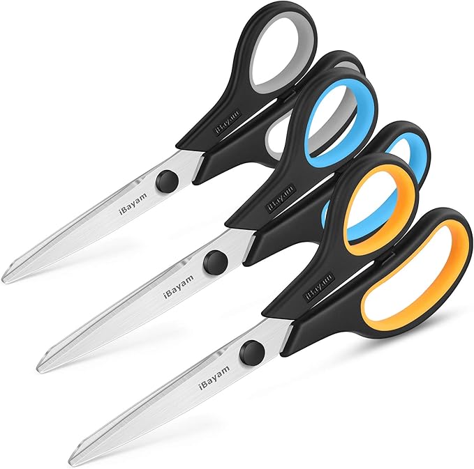 Scissors All Purpose, iBayam 8" Heavy Duty Scissors Bulk 3-Pack, 2.5mm - Image 2
