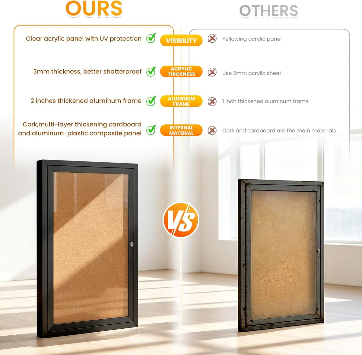 36x24 in Enclosed Bulletin Board Outdoor Cork Board Display Case, Black