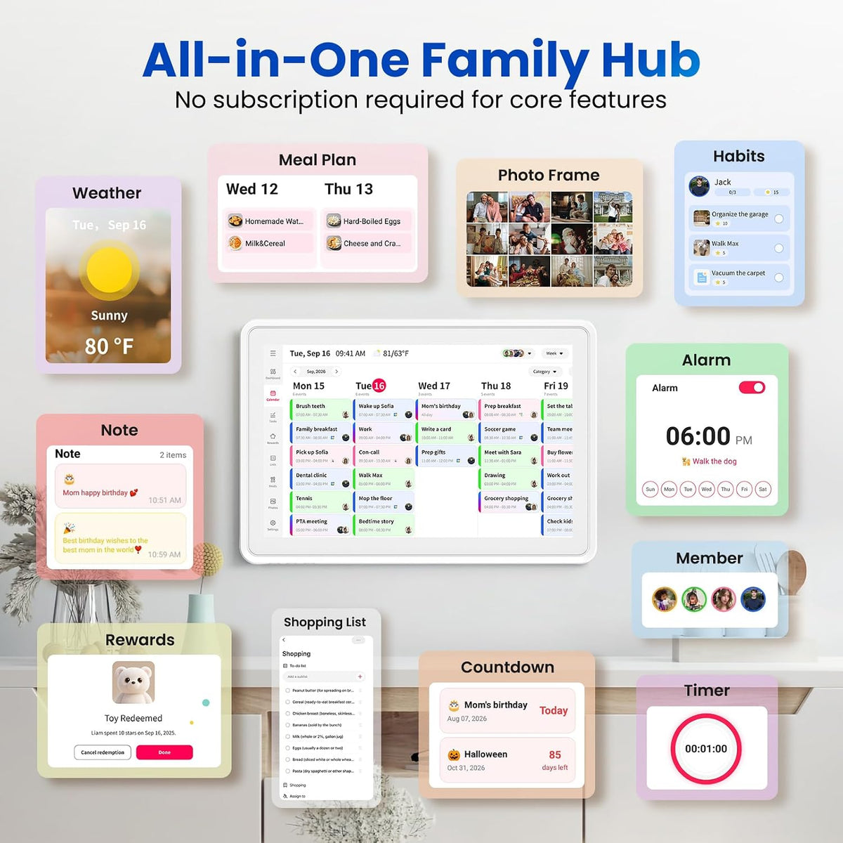 Skyzoo 14" Digital Calendar Wall Touch Screen – Chores, Meals & Photos