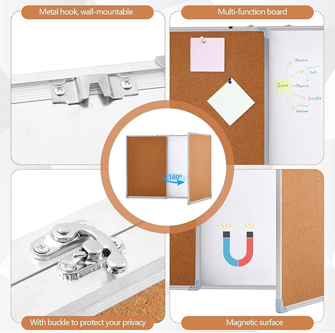 Mooliwe 48"x18" Tri-fold Cork Board Whiteboard Combo, Foldable Combination - Image 3