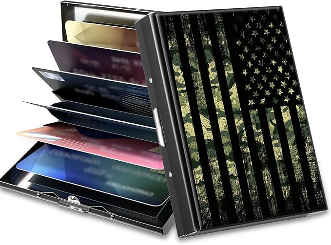 Slim Credit Card Holder, Military Camouflage American Flag RFID Blocking Metal by BWEGRHE