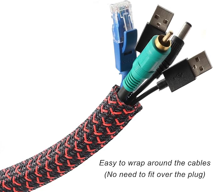 CrocSee 10ft - 1/2 inch Braided Cable Management Sleeve Cord Protector - - Image 2