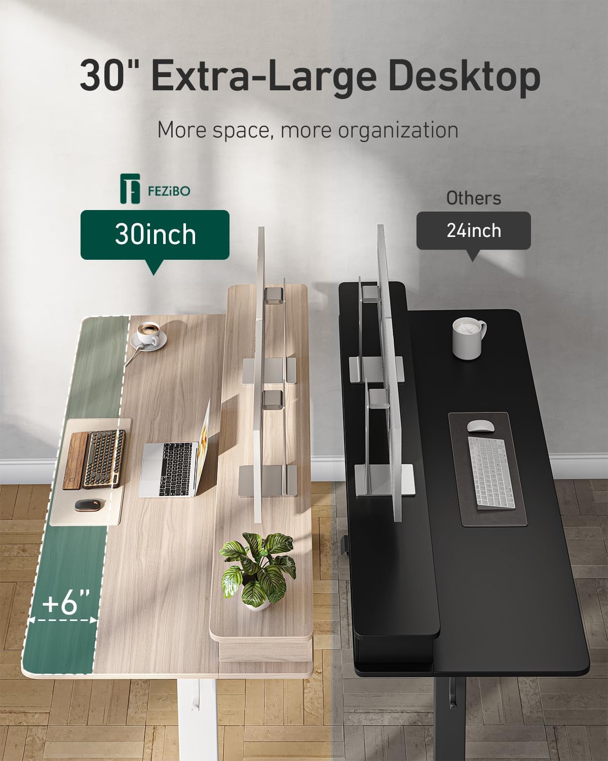 CubiCubi 55" x 30" Standing Electric Desk with Drawers, Light Rusti...