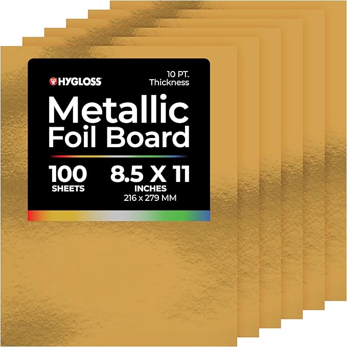 Hygloss Metallic Cardstock Sheets – 100 Shiny Gold Sheets, 8.5” x 11” by HyglossProductsInc