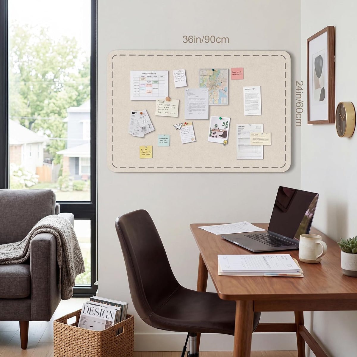 Stitched Bulletin Board 36 x 24 Inches Cork Board Alternative for Wall