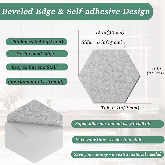 Hexagonal Acoustic Panels-12 Pack High-Density Sound Absorbing Panels - Image 4