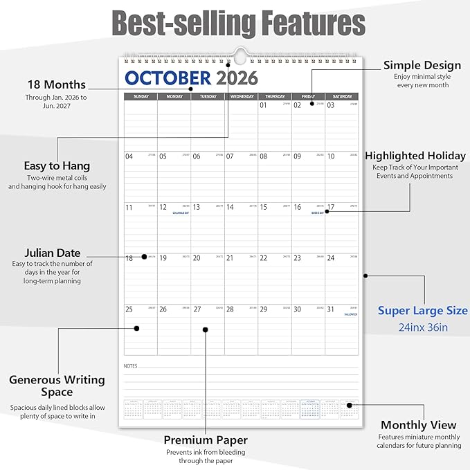 GuassLee Extra Large Wall Calendar 2026, 18 Months - Image 3