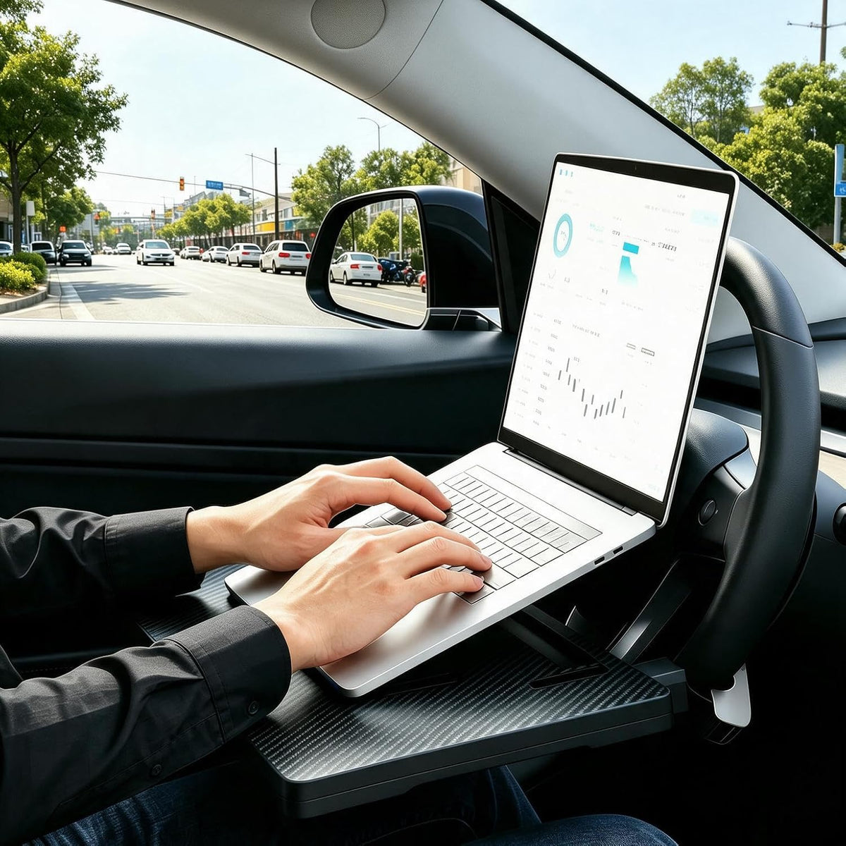 2-in-1 Car Steering Wheel Desk Laptop Tray Adjustable Foldable Food Table
