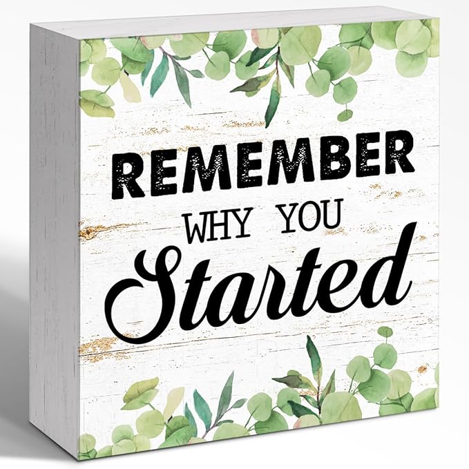 Entrepreneur Wooden Block Sign Remember Why Quote 5x5x1 INCH Sign, Office by WUZYOU