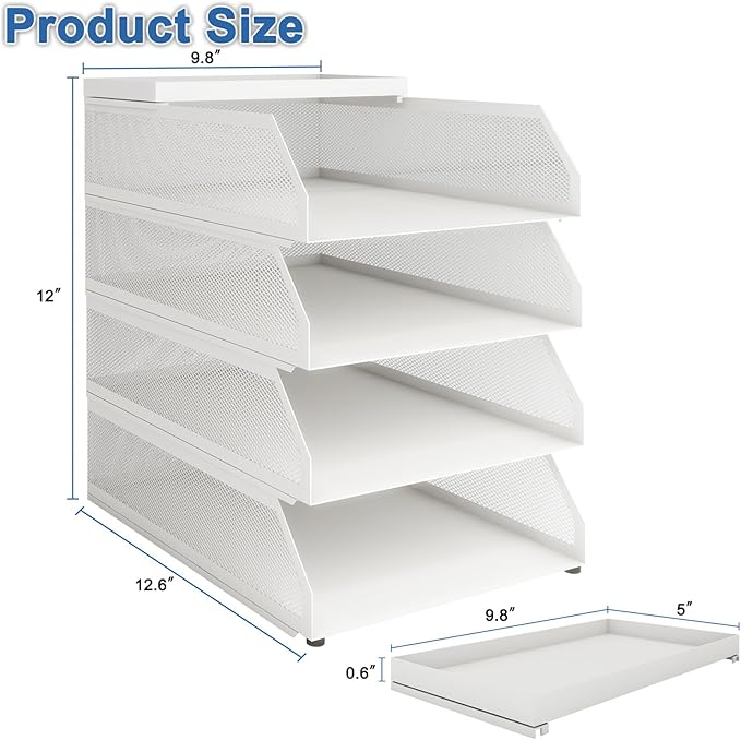 Natwind 4-Tier Stackable Paper Tray, Metal Mesh Desktop Organizer, Paper Sorter - Image 2