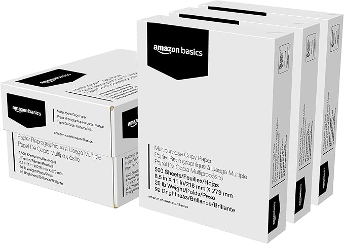 Amazon Basics Multipurpose Copy Printer Paper, 20 lb, 8.5 x 11 Inches, 3 Reams by AmazonBasics