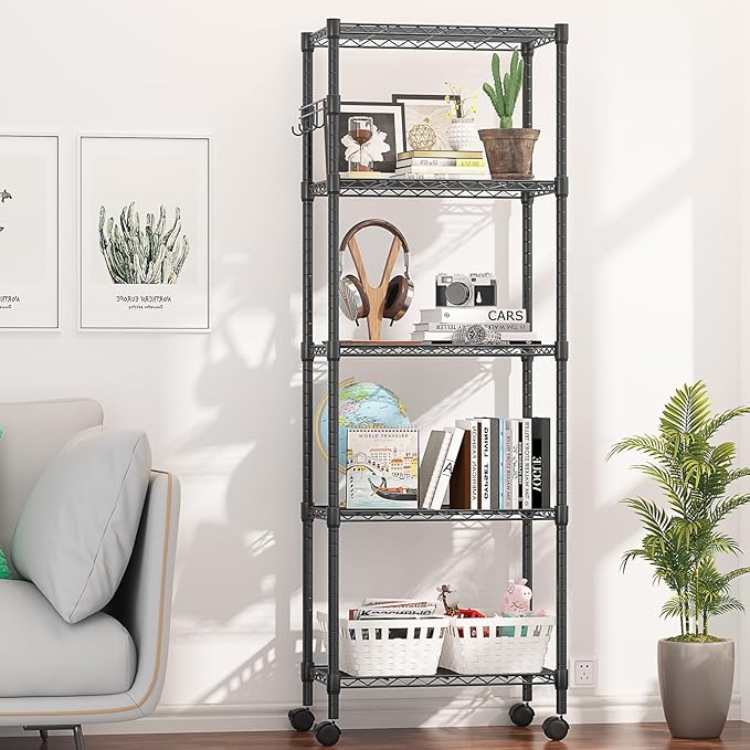 Himimi 5-Tier Wire Shelving Unit on Wheels, Adjustable Heavy Duty Metal Shelves - Image 2