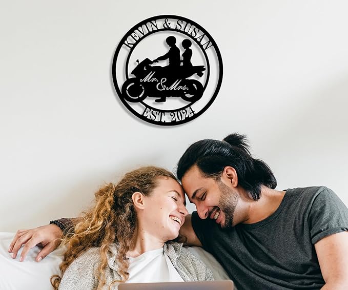 HYTSIGN Personalized Biker Couple Metal Sign, Custom Motorcycle Rider Wall Art - Image 2