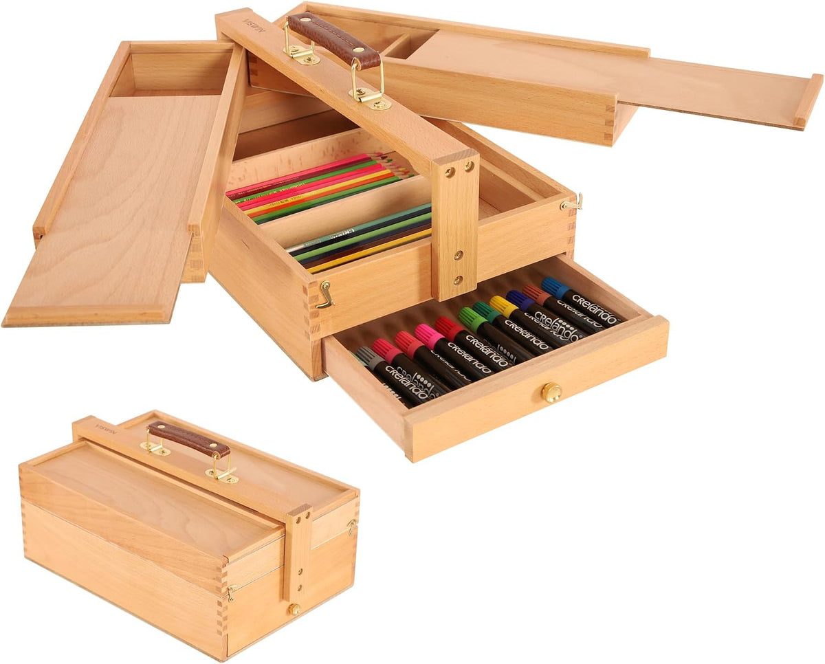 viswin multi-function artist storage box, portable solid beech, main product view