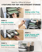 wali desk file organizer, 5 tier desktop paper, side view