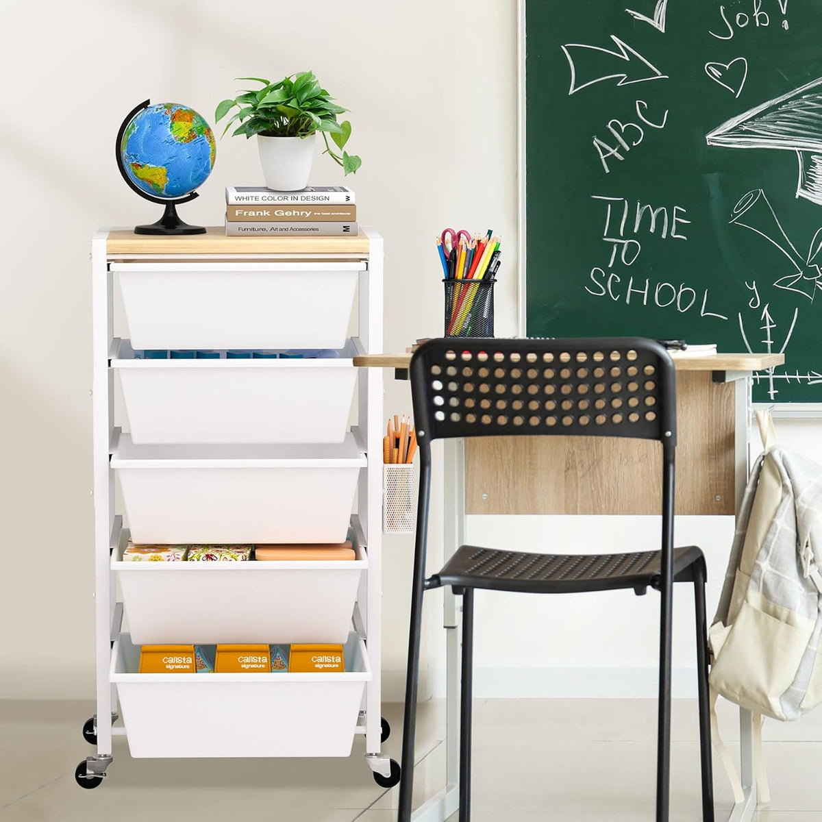 Rolling Cart with Drawers, Rolling Storage Cart with 5 Large Plastic Drawers ...