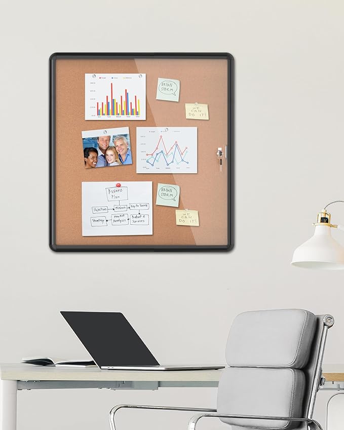 Mifuro 28"x26" Enclosed Bulletin Board, Lockable Weather-Resistant Aluminum - Image 2