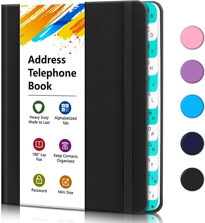 Address Book with Alphabetical Tabs, Portable Address Telephone Book, Hardcover by BLESWIN