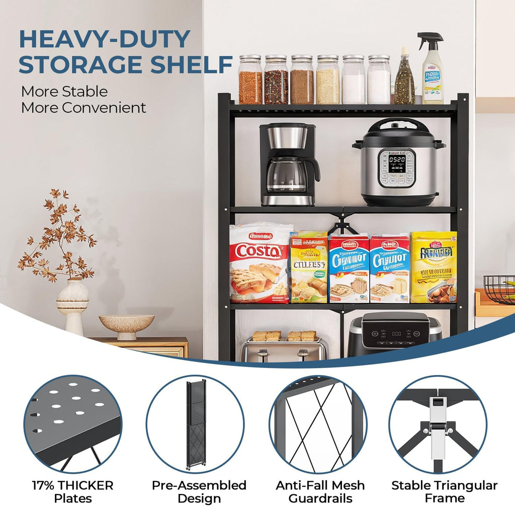 5-tier folding metal storage rack - 63" heavy-duty, side view