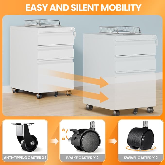 AFAIF 3 Drawer Mobile File Cabinet - Image 4
