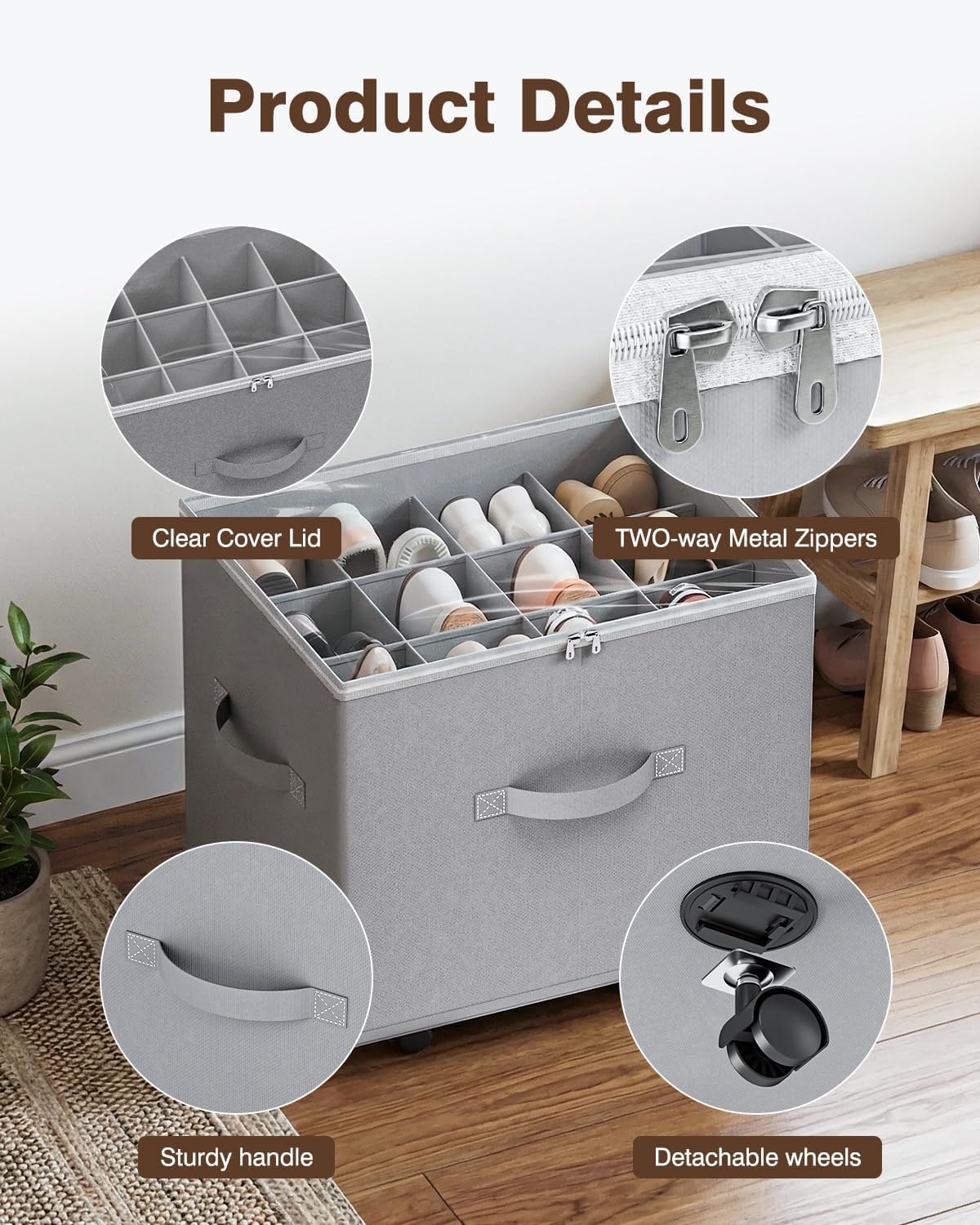 HOUSE AGAIN Shoe Organizer for Closet, 2 Pack Shoe Storage Organizer with Whe...
