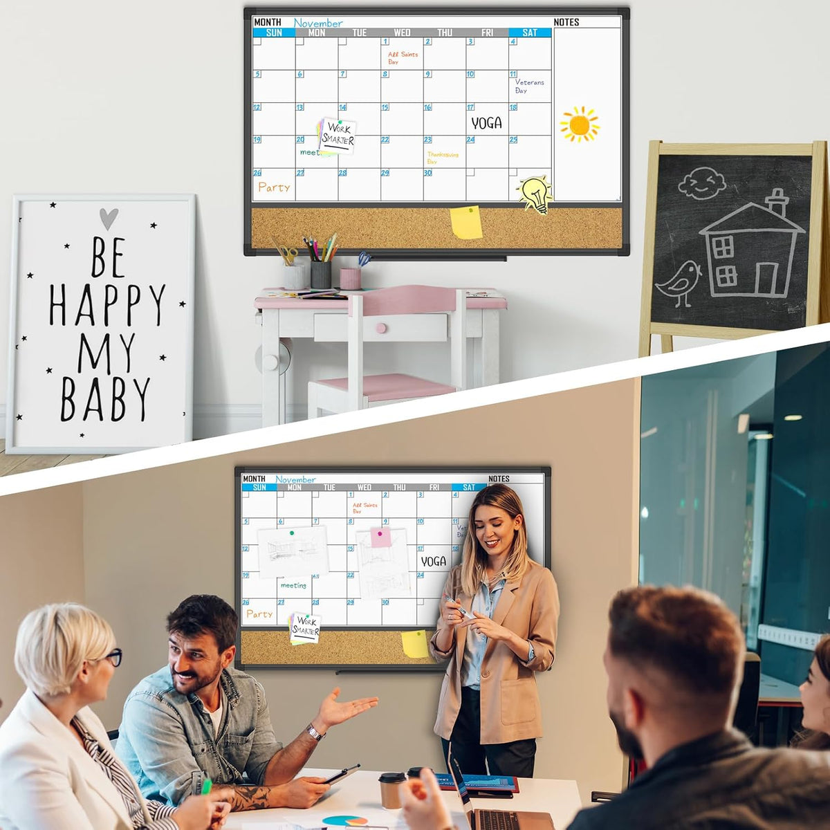 XBoard Dry Erase Calendar Whiteboard Combo 48" X 36" Monthly