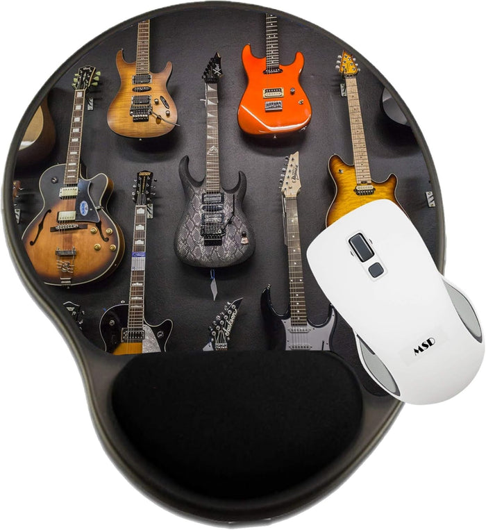 MSD Mousepad Wrist Rest Protected Mouse Pads, Mat with Wrist Support, Guitars on Display Music Instruments Against a Black