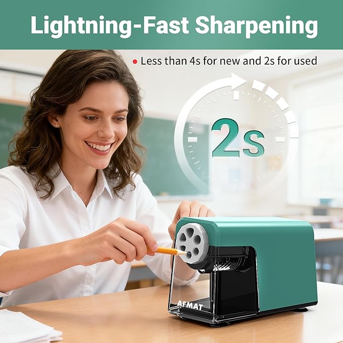AFMAT 6-Hole Pencil Sharpener for Classroom, Cordless & Rechargeable, Heavy - Image 4