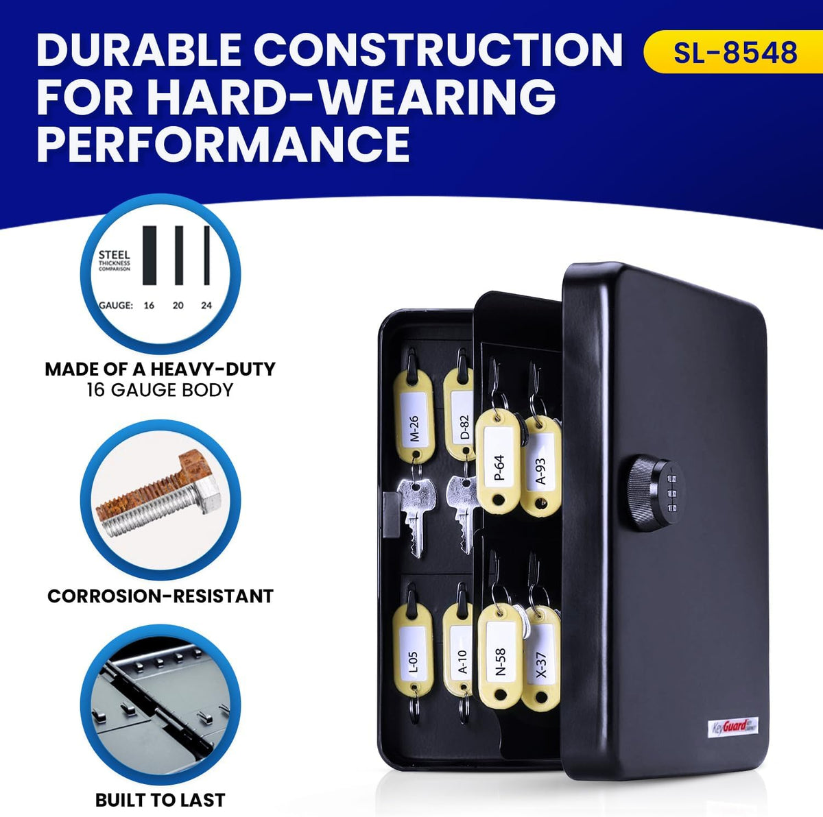 KeyGuard SL-8548 Combination Key Cabinet, 48 Hook, Black Finish